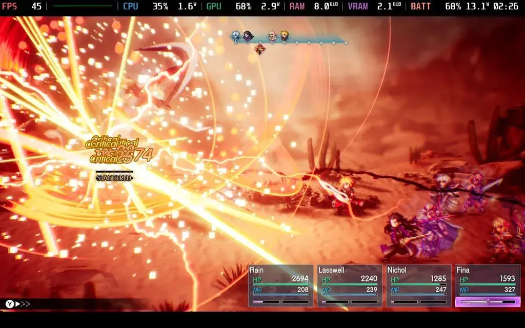 SteamDeckHQ battle screenshot with a 45 FPS performance overlay