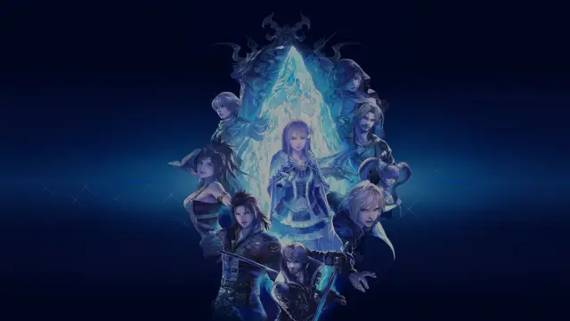 Final Fantasy Resonance heroes gathered around a luminous crystal