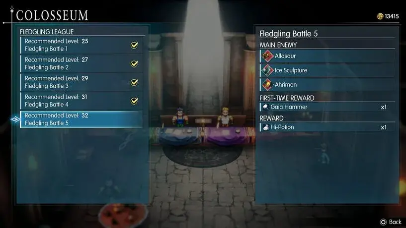 Fledgling Battle 5 reward panel listing the Gaia Hammer