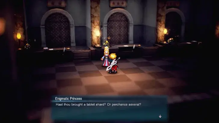 The Enigmatic Princess accepting Tablet Shards in Oblivion Palace