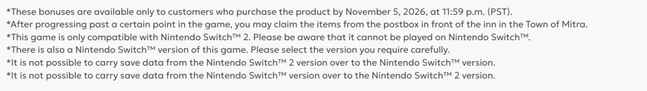 Nintendo product notice distinguishing the Switch editions and incompatible save data