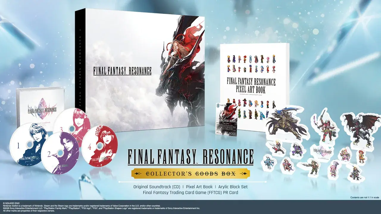 Collector’s Goods Box containing the art book, soundtrack, acrylic figures and promotional card